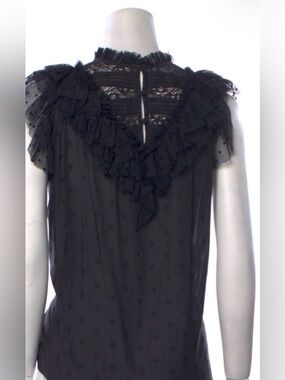 Ulla Johnson Black Polka-Dot Lace Ruffle Top Sz.2